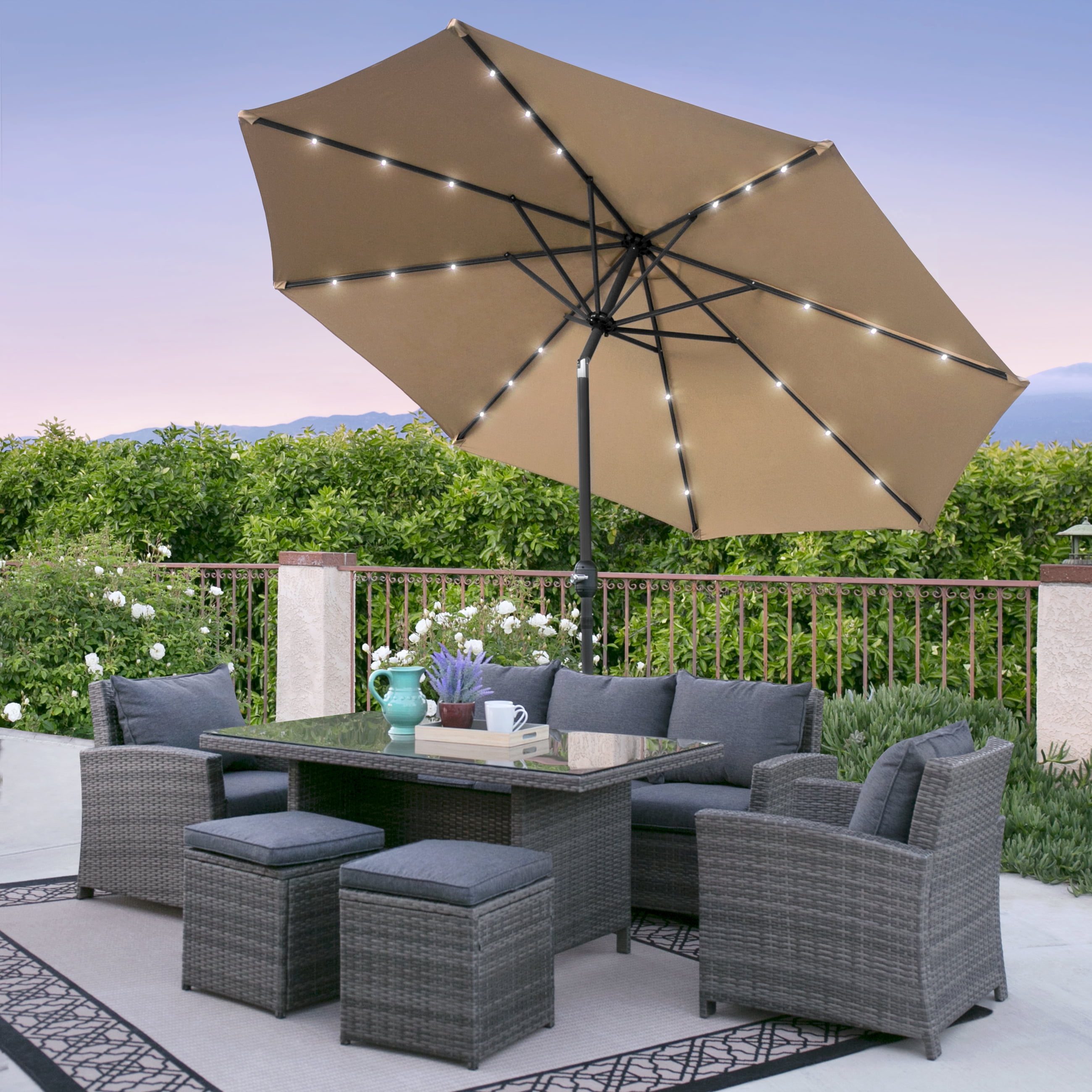 BCP 10FT Deluxe Solar LED Lighted Patio Umbrella W Tilt Adjustment Multicolor by