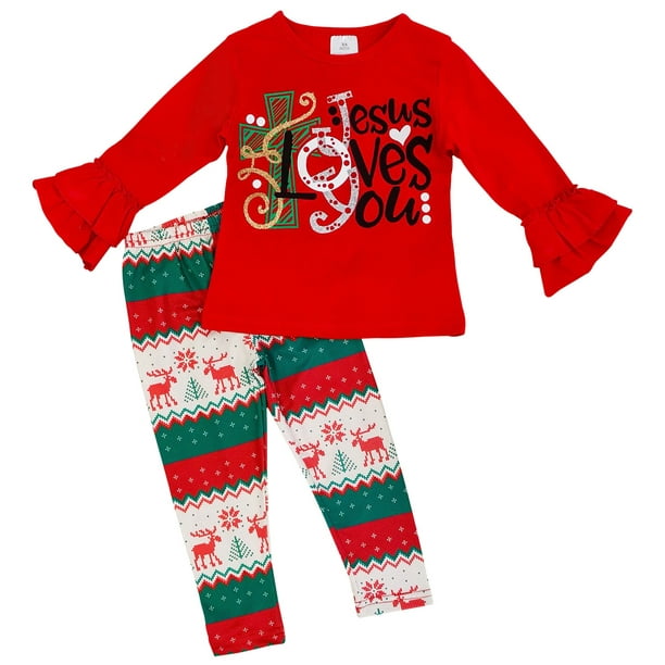 Dreamer P - Little Girls 2 Pieces Top Pant Set Christmas Jesus Holiday ...