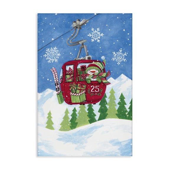 Stupell Industries Snowman on Ski Lift Holiday Painting Wrapped Canvas Canvas Art Print Wall Art, 16 x 24