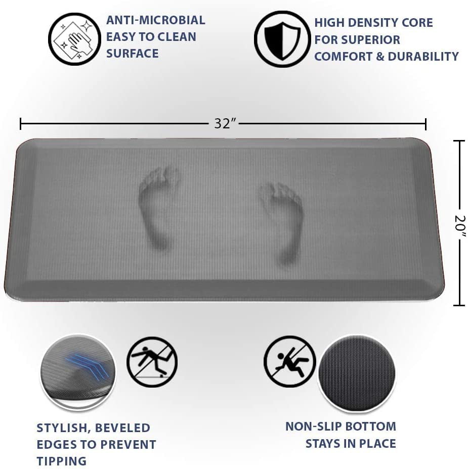 Anti Fatigue Comfort Mat – Thick Non-Slip Bottom Kitchen Mat for Office  Stand Desk, Kitchens, and Garages - Relieves Foot, Knee, and Back Pain,  Phthalate Free NOT PVC 20x32 inch (Black-D)