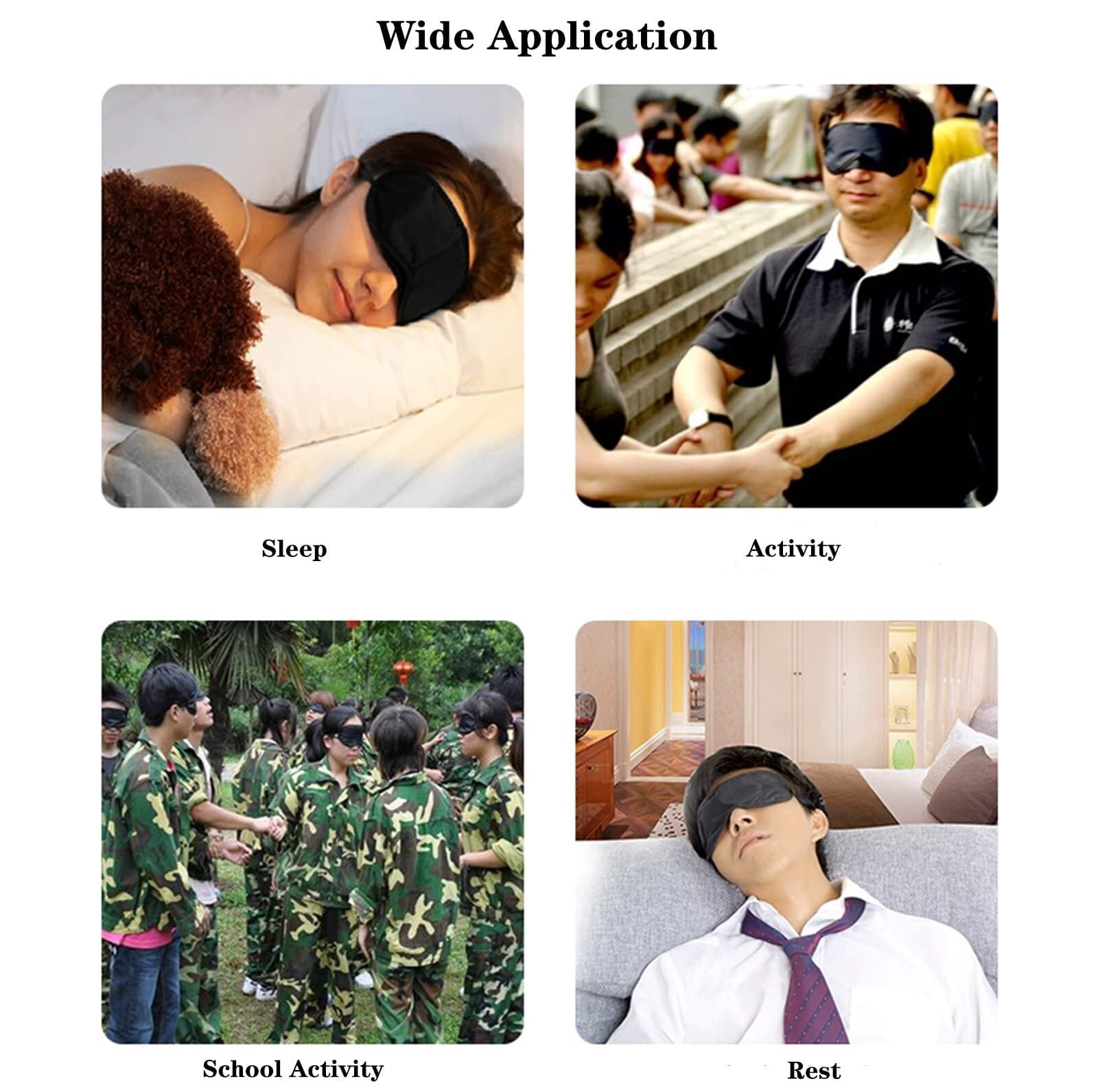 100PCS Sleep Masks Blindfold Eye Masks with Adjustable Strap for Women Men Eye Shade Cover for Travel Team Building Airplane (Black)