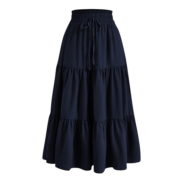Jupe Longue Fluide pour Femme, Taille Haute Élastique, Rétro, Plissée, Ligne A, Évasée, Maxi, Tenues de Plage et de Vacances