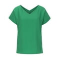 thumbnail image 2 of QLEICOM Womens Summer Tops Oversized T-shirts V Neck Solid Color V Neck Short Sleeve Casual Loose Tunic Tank Tops Women Shirts Blouses Green S, 2 of 5