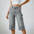 thumbnail image 2 of Women's High Waist Knee Length Denim Pants Loose Wide Leg Capri Jeans with Pockets Y2K Casual Jeans Trendy Vintage Streetwear Gray, 2 of 5