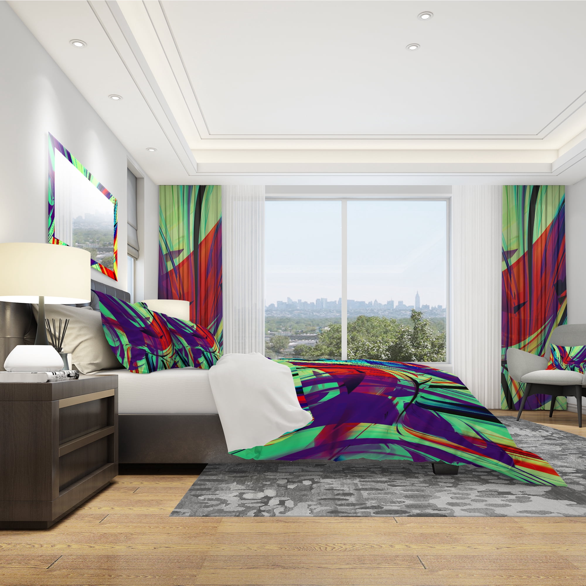 Designart 'Vinatge Lime Green Abstract Art' Modern & Contemporary Duvet Cover Set