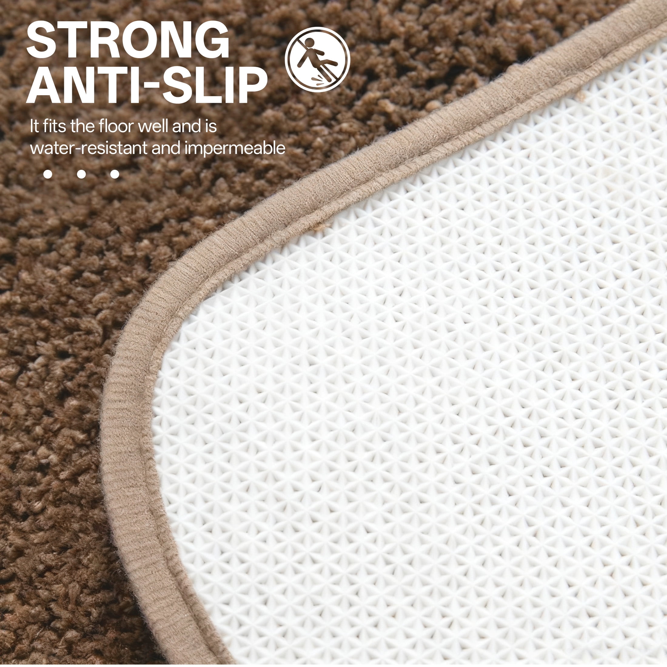 LAMIRO Shag Bath Rug, Non Slip Bath Mat for Bathroom, 16"x24", Brown, Machine Wash