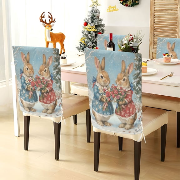 YAZAOO Chair Covers Set Home Kitchen Rabbit Holding Bouquets Pattern Party Decor Seat Back Cover Protector