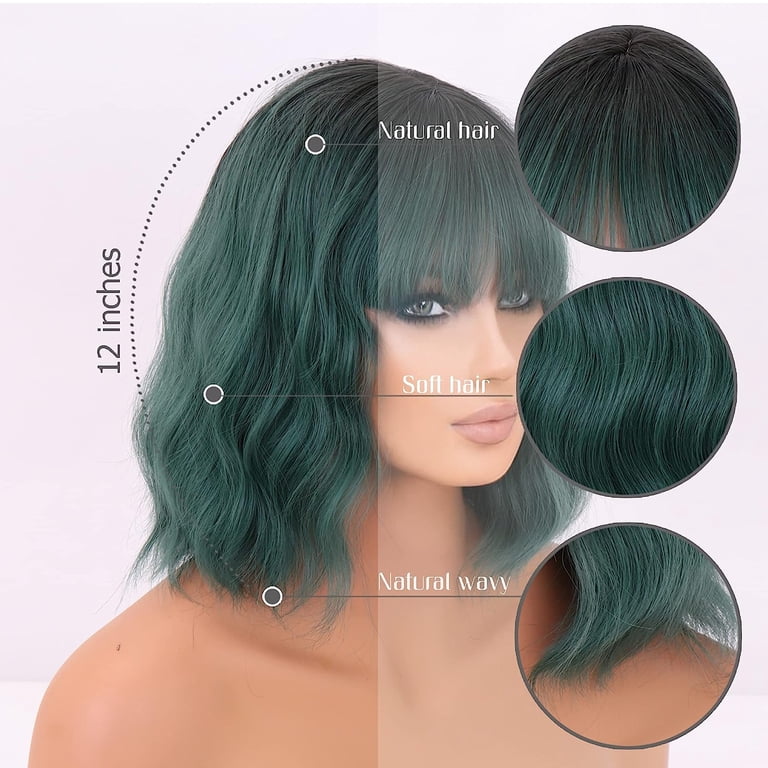 UTOURS Short Wavy Bob Wig with Bangs, Synthetic Brown Bob  display picture 1