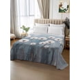 thumbnail image 2 of White Dandelion California King Size Flat Sheet, Wrinkleproof & Fadeproof Cooling Flat Bed Sheet Only, Blue Oil Painting Retro Modern Art Breathable Soft Bedding Top Sheets 108 x 98 Inches, 2 of 8