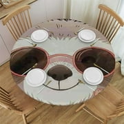 QKZF Cute Sloth Round Fitted Tablecloth Funny Lovely Animal Pink Grey Cartoon Doodle Comic Art Elastic Edge Tablecloth Waterproof Oilcloth Table Cover for 31-35
