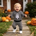 thumbnail image 2 of JAJAHO Newborn Baby Boy Clothes Halloween Outfit Letter Printed Sweatshirt And Pants Toddler Jogger Set 0-3T, 2 of 5
