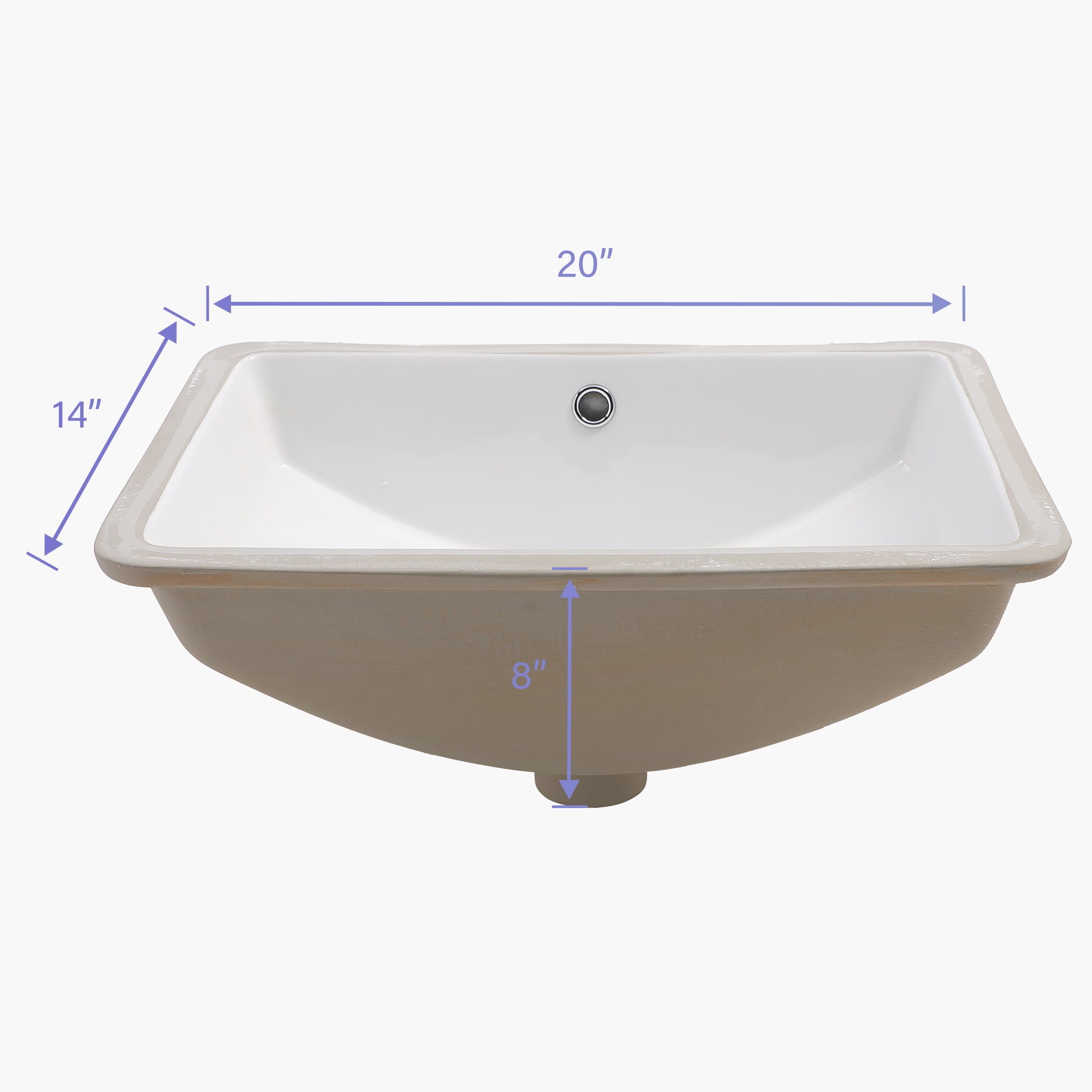 CoSoTower Bathroom Sink Rectangle Deep Bowl Pure White Porcelain Ceramic Lavatory Vanity Sink Basin with Overflow