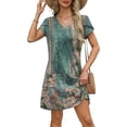 thumbnail image 3 of Women’s Summer Sundress with Pockets Short Sleeve V Neck Swing Midi Dress Casual Loose Fit Vacation Beach Dress, 3 of 6