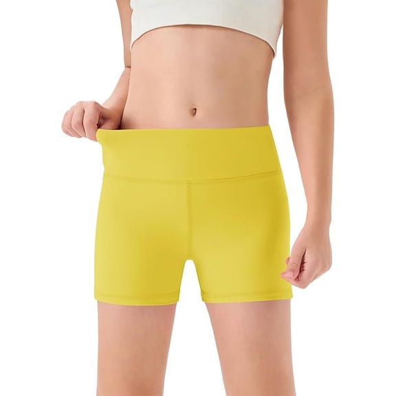 Ticikt Girls Athletic Shorts Kids High Waisted Yoga Dance Biker Shorts Comfy Gymnastics Shorts,Color:Yellow