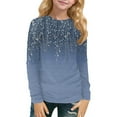 thumbnail image 2 of Drmagiyhm Girls Shirts Size 10-12 Basic Shirts Floral Print Tshirts Casual Crewneck Stylish Girl Comfy Long Sleeve Tees 4-5 Years Royal Blue, 2 of 5