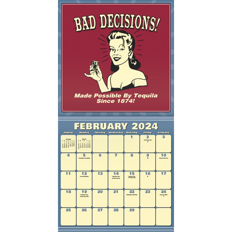 Trends International 2024 Retro Spoof Wall Calendar & Push Pins