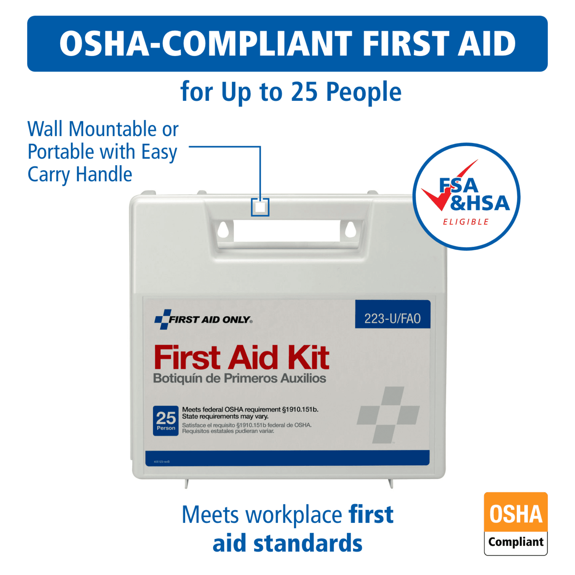First Aid Only 25 Person ANSI & OSHA First Aid Kit, Plastic, 107 Pcs