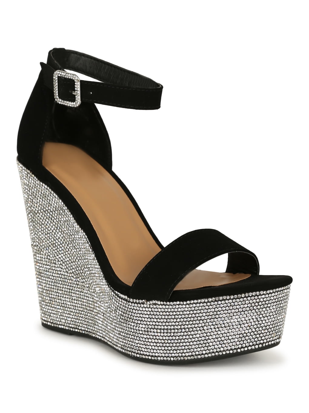 black rhinestone wedges