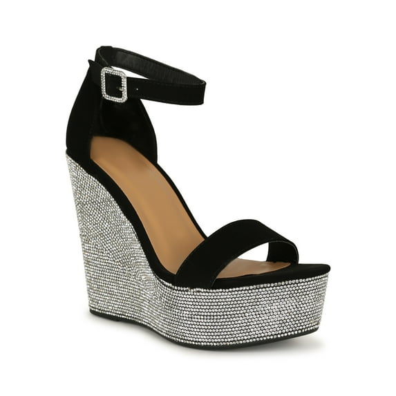 Bamboo Rhinestone Encrusted Two Piece Platform Wedge 20207