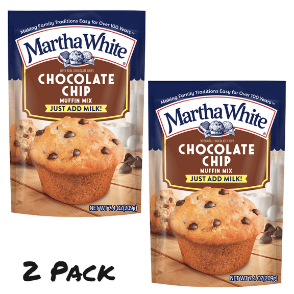 ( 2 Pack ) Martha White Chocolate Chip Muffin Mix, 7.4 Oz Bag