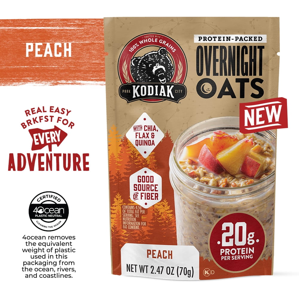 (3 pack) Kodiak Protein-Packed Peach Overnight Oats, 2.47 oz
