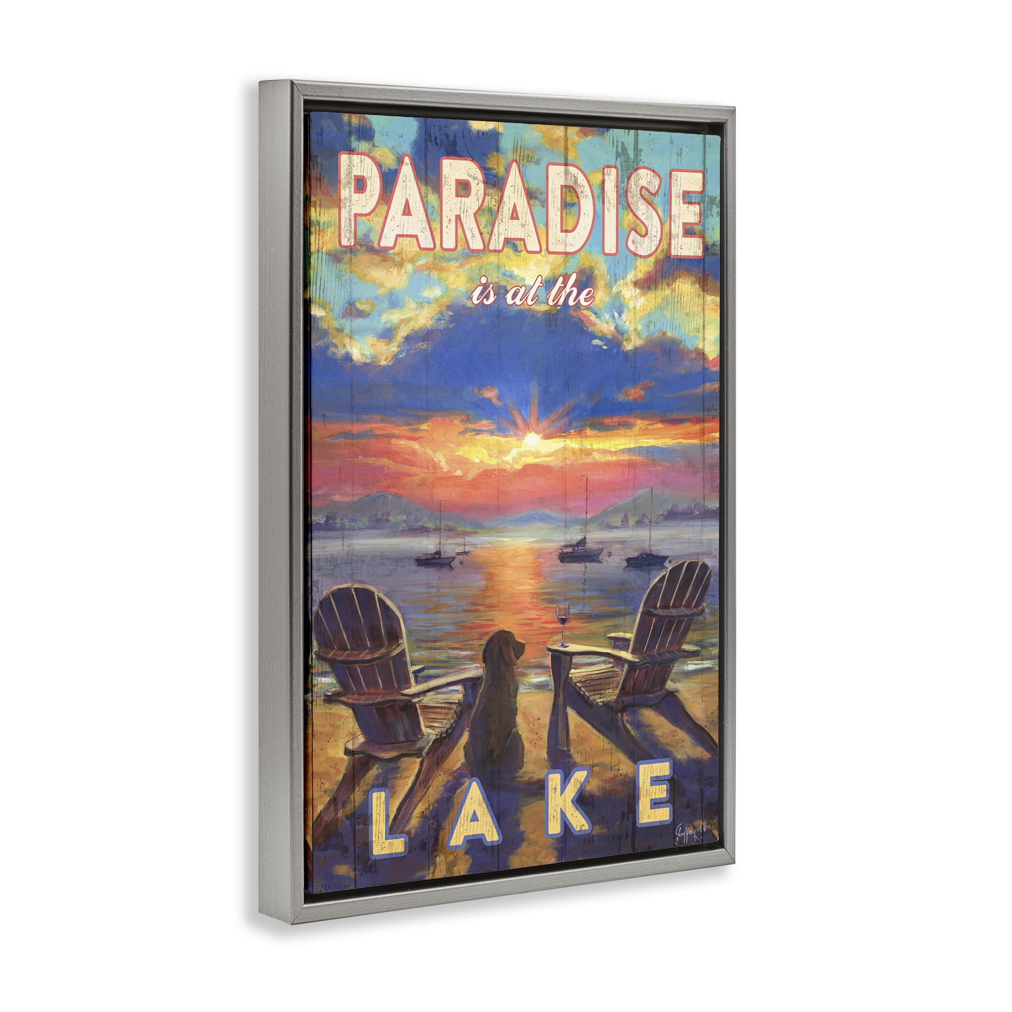 Stupell Industries Paradise At Lake Landscape Landscape & Nature Painting Gray Floater Framed Canvas Art Print Wall Art, 21 x 31