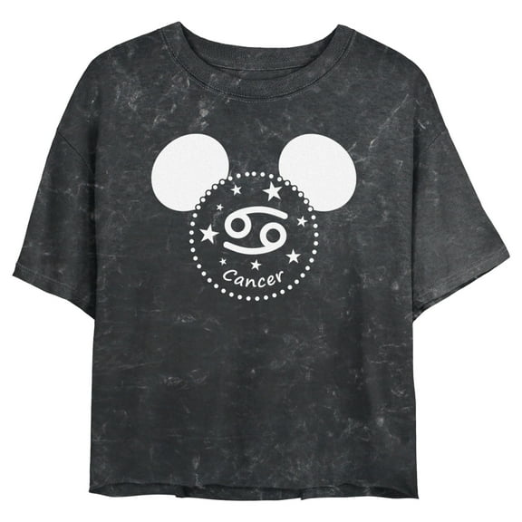 Junior's Mickey & Friends Cancer Mousey Silhouette Graphic Crop T-Shirt Black X Large