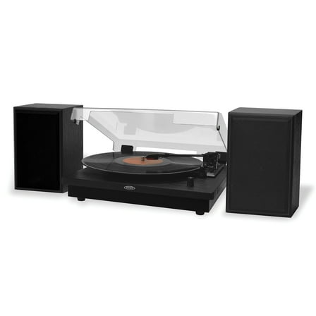 JENSEN JTA-315 Dual-Direction Bluetooth Belt-Drive Turntable with Speakers, Black, JTA-315