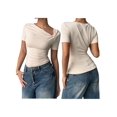 thumbnail image 3 of Women'S Off the Shoulder Tops Bo-W Y2k T Shirt Short Sleeve Fitted Summer Tee Cream White S, 3 of 7