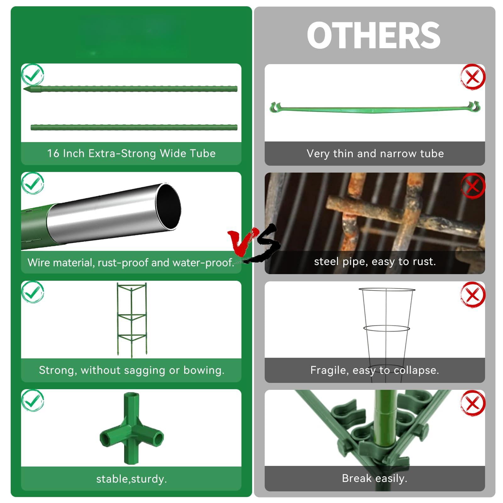 4 Pack Large Tomato Cage For Garden Up To 49" H X 16" W Metal Plant Support Stakes With Clips Triangle Pea Cages Cucumber Trellis Vegetables Pots Vines Flowers Climbing Plants