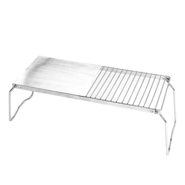 Soporte para barbacoa 2 en 1 Soporte para estufa plegable al aire libre y parrilla de barbacoa Mesa de camping Soporte para ollas Red de barbacoa Soporte de leña de acero inoxidable Herramienta de pi Irfora Soporte para barbacoa