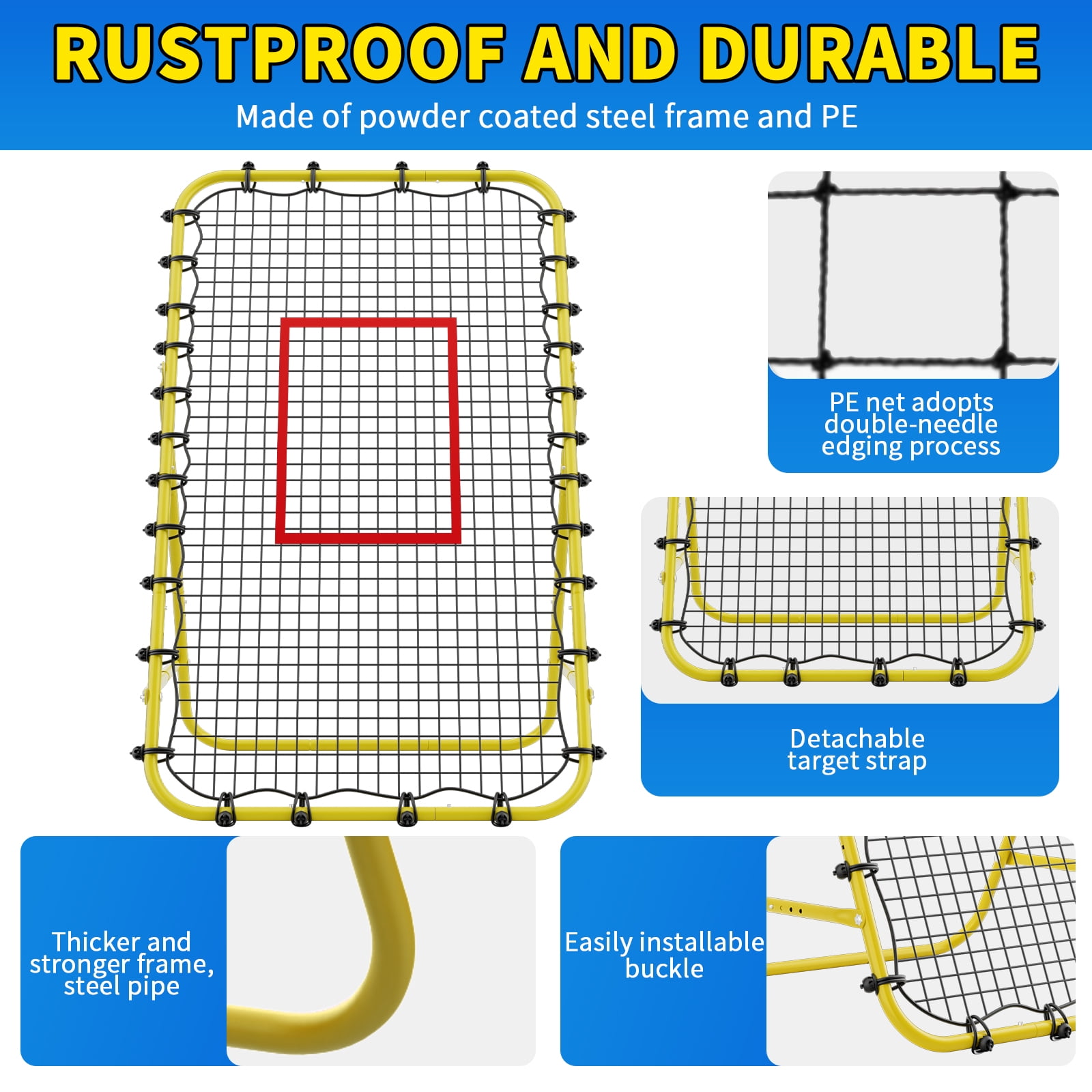 7x4 FT Volleyball Rebounder Net，Ultimate Training Equipment for Volleyball & Lacrosse，Enhanced Bouncing System for Volleying, Bumping, Spiking Drills，Multiple Adjustable Rebound Angles(Yellow)