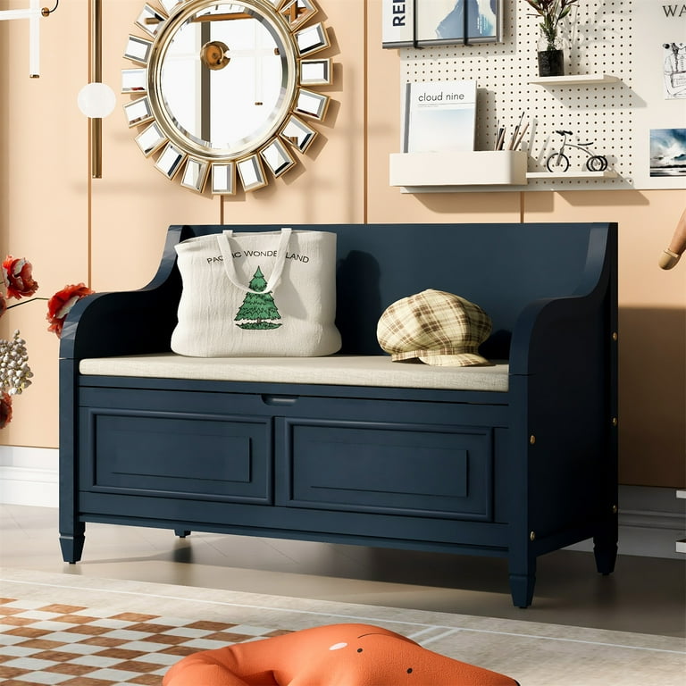Storage bench with cushion and back deals