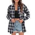 thumbnail image 1 of Nuevo otoño mujer camisa de tartán a cuadros de gran tamaño botones bolsillo cuello vuelto manga lar Meterk XX-Large, 1 of 7