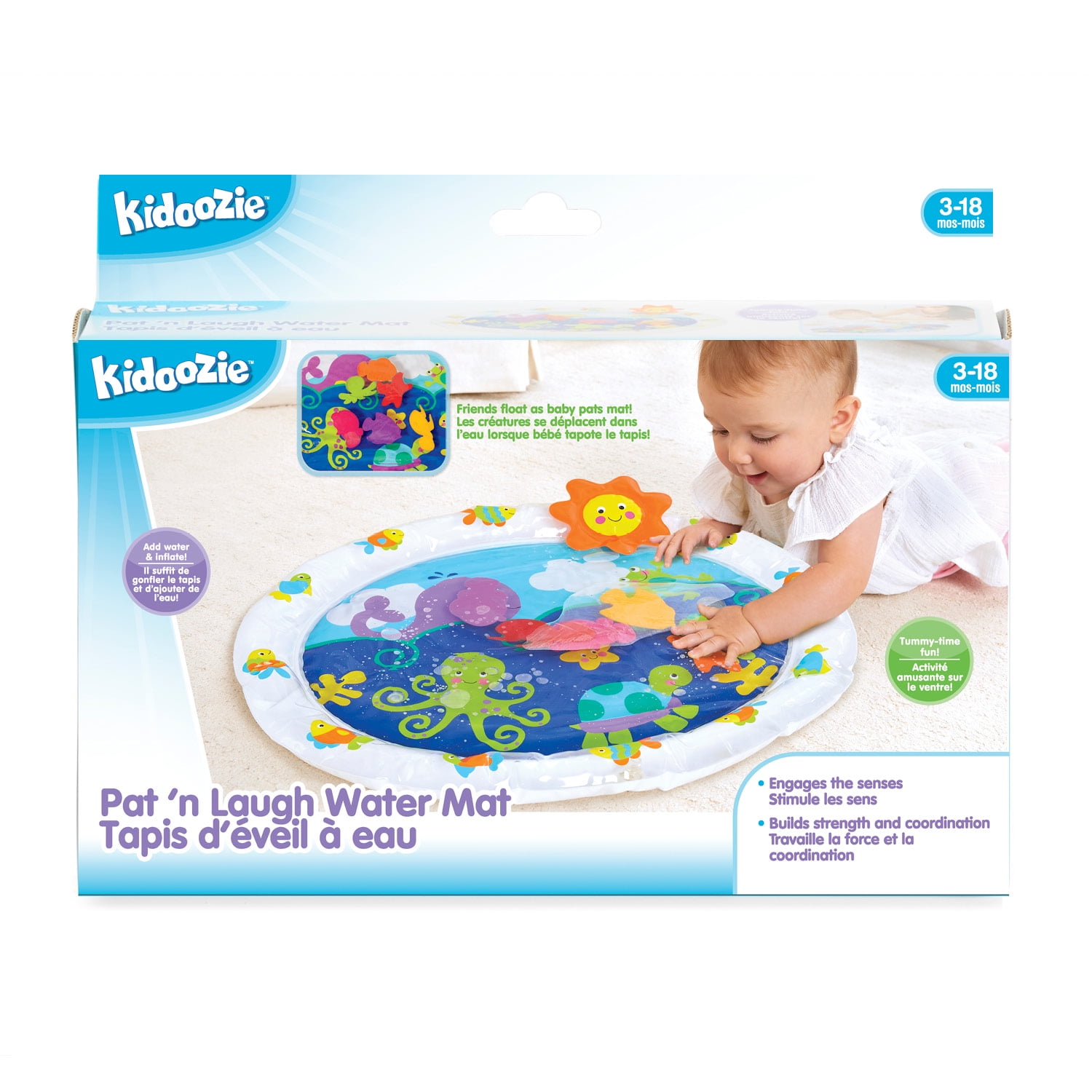 Kidoozie Pat 'n Laugh Water Mat for Infants and Toddlers ages 3-18 months; Encourage Tummy Time with 6 Fun Floating Sea Friends to Discover
