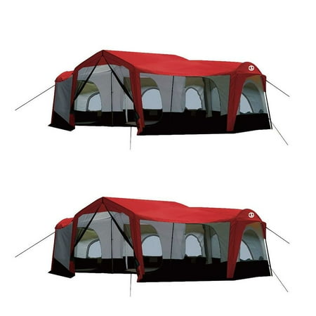 Tahoe Gear 3 Season 14 Person Large 25 x 17.5 Ft Family Cabin Tent, Red (2 Pack)