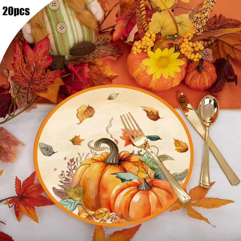 Yhmxh 20PCS Thanksgiving Paper Plates Fall Harvest Pumpkin Maple