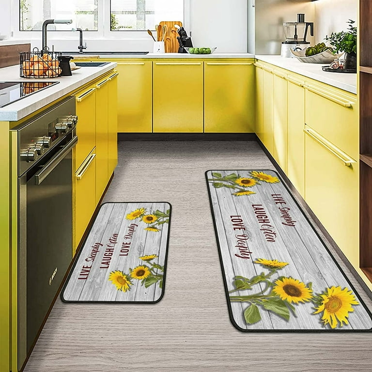 Sunflower Kitchen Rugs and Mats Set of 2 Pieces Non Skid Washable Non-Slip  Backing Anti Fatigue Kitchen Mat Microfiber Kitchen Runner Rugs for Home  Kitchen 17x47.2+17x23.6 