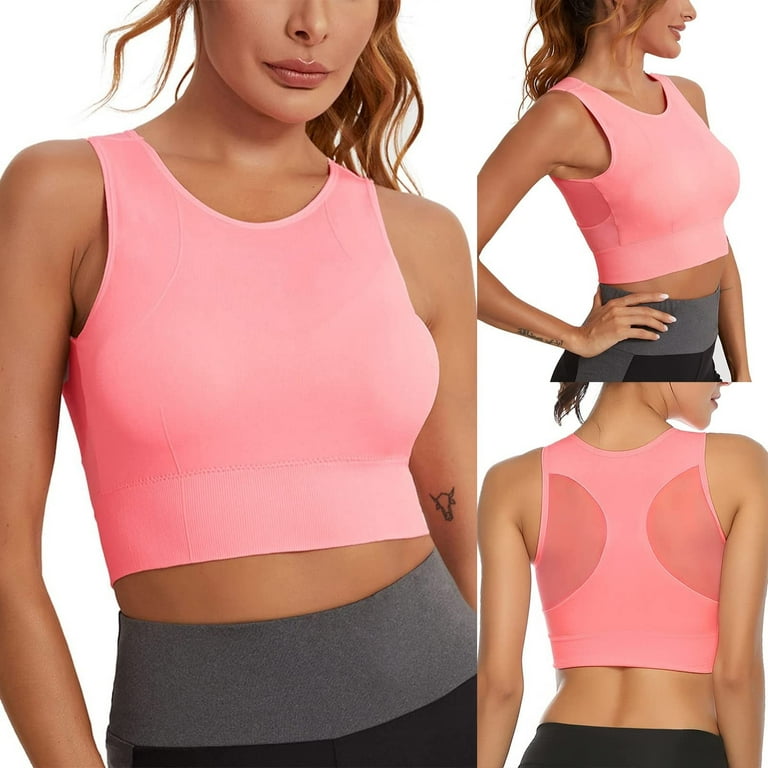QWERTYU Longline Sports Bras for Women Comfort High Neck Racerback Workout  Crop Top Bra Pink XL