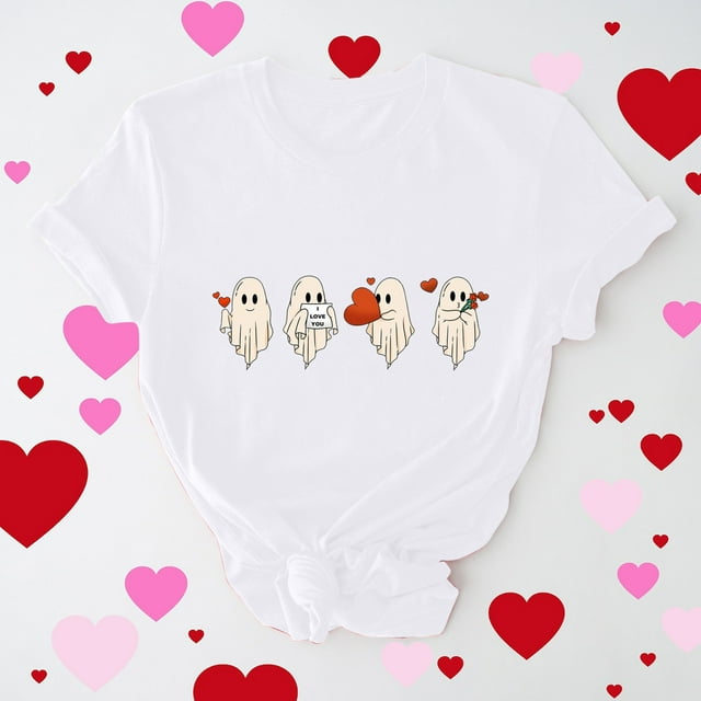 Cadeau de Saint-Valentin pour Femmes, T-shirt Décontracté à Manches Courtes et Col Rond avec Imprimé Arbre de Noël