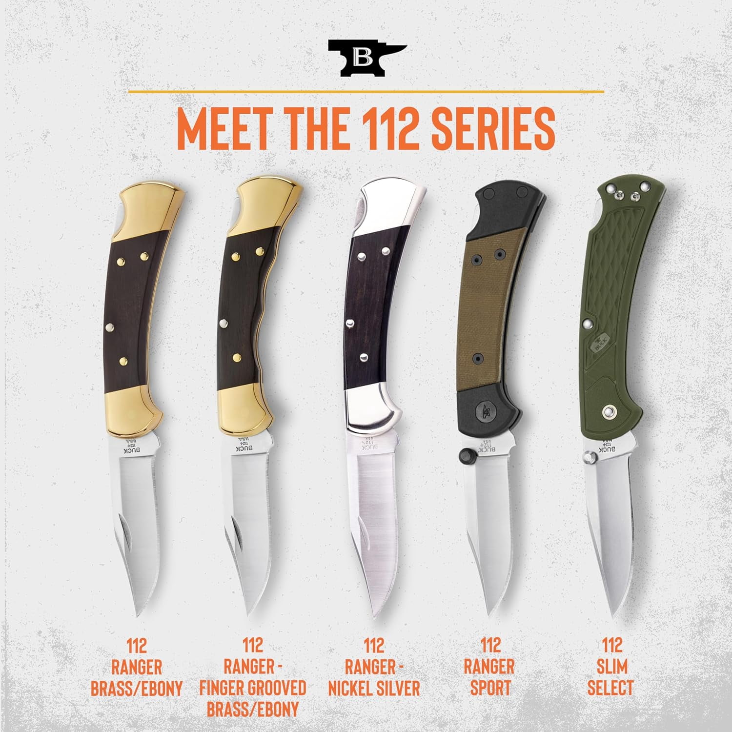 Buck Knives 112 Ranger Hunting Knife with Grooves, 3" Folding Knife Blade, Ebony Handle, 5.6 oz