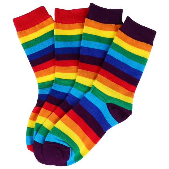 COSMOBETTY Soft Cotton Casual Socks with Rainbow Stripes for Comfortable All Seasons Wearing Multi Color Fits Well 2 Pairs
