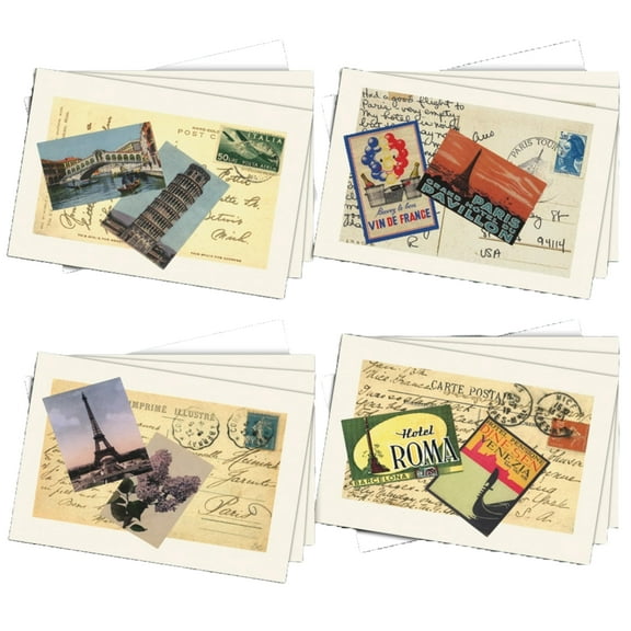 Post Cards Collection Paris Roma All-Occasion Blank Note Cards | 12 Pack Assortment Bulk Variety Set (4x6)