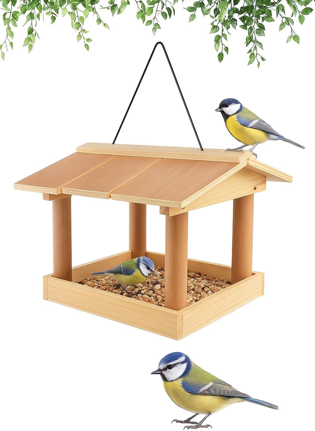Hanging Bird Feeder for Outdoors – Large Capacity Birdfeeders for Outside Hanging; Weatherproof Feeder for Small Birds; Cute Decorative Garden Bird House Feeder; Patio Compatible