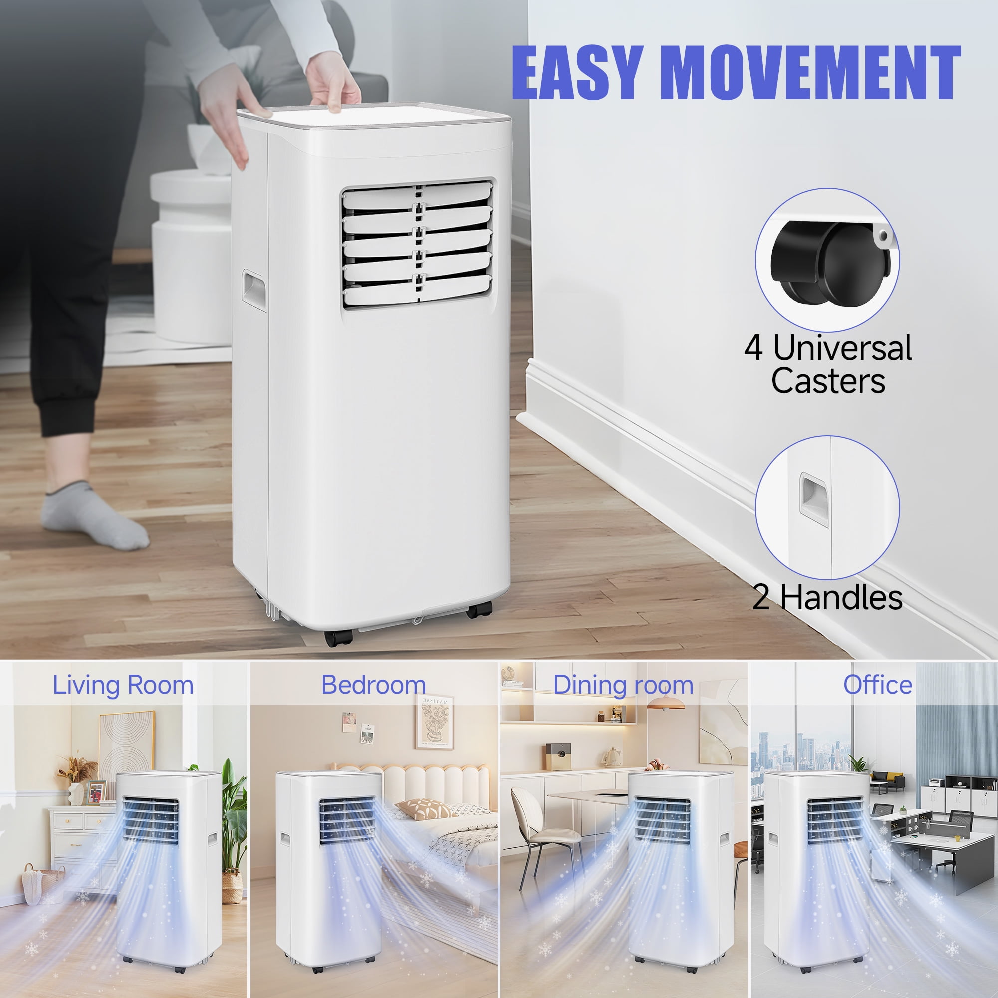 Tolsprint White 8500 BTU Portable Air Conditioner,Air Conditioner Up Cooling Range to 360 Sq.ft,3 in 1 with Remote Control,Sleep Mode, Windows Kit