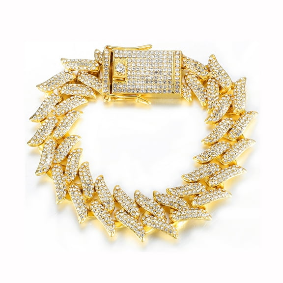 FEEL STYLE Male Zircon Gold Plated Spike Cuban Chain Necklace for Men Women 19MM 8"
