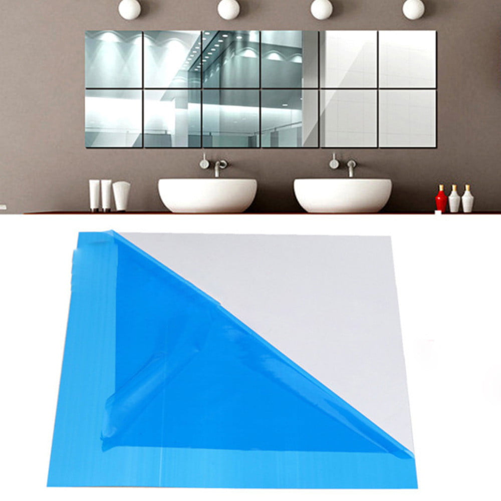 Acrylic Mirror Tile Square Self Adhesive Wall Sticker Room Bathroom Stick Decor