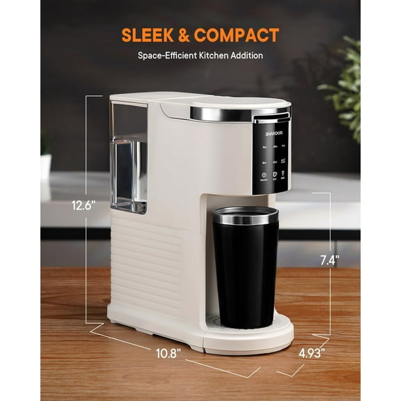 3 in 1 Single Serve Coffee Machine, K Cup Coffee Maker Compatible with Ground Coffee & Teas, 6 to 14oz Brew Sizes, 40oz Removable Water Tank, Descale Settings, White