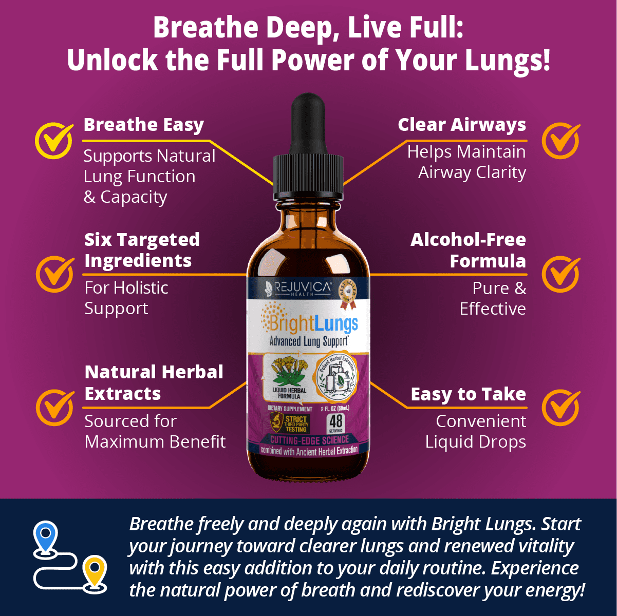Rejuvica Health Bright Lungs 2 fl oz - Lung Detox Support Supplement - Grindelia, Lobelia, & More!