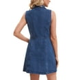 thumbnail image 3 of INSPIRE CHIC Women's Denim Mini Dress Sleeveless Button Down V Neck Summer Jean Dresses L Dark Blue, 3 of 6